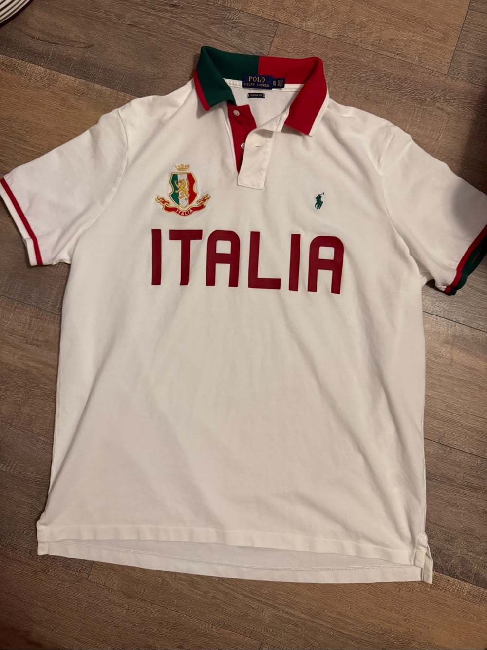 Polo by Ralph Lauren White Rugby Polo with Red & Green Trim